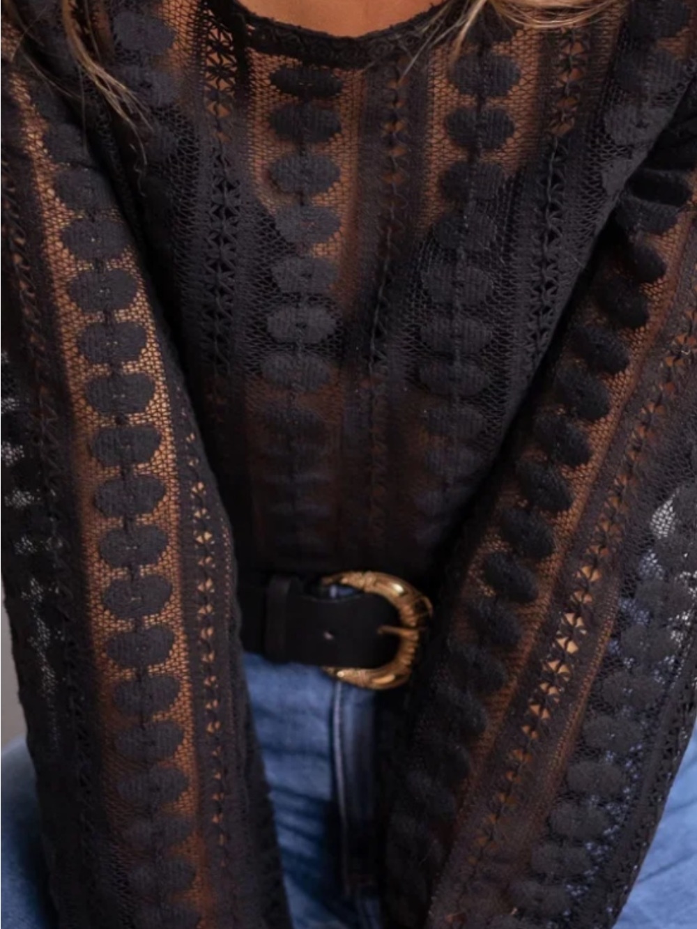 Easy Clothes Black Lace Blouse Medium Long Sleeve Sheer Boho Gothic Romantic NWT